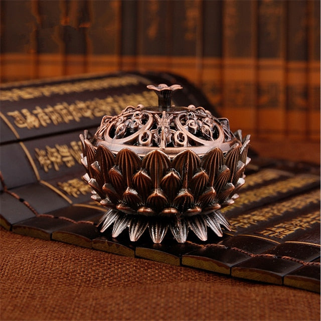 Lotus Flower Incense Burner Buddhism Buddha Holder Brass Mini Sandalwood Censer Incense Metal Craft Home Decoration Spiritual Vibes Check