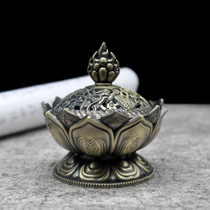 Lotus Flower Incense Burner Buddhism Buddha Holder Brass Mini Sandalwood Censer Incense Metal Craft Home Decoration Spiritual Vibes Check