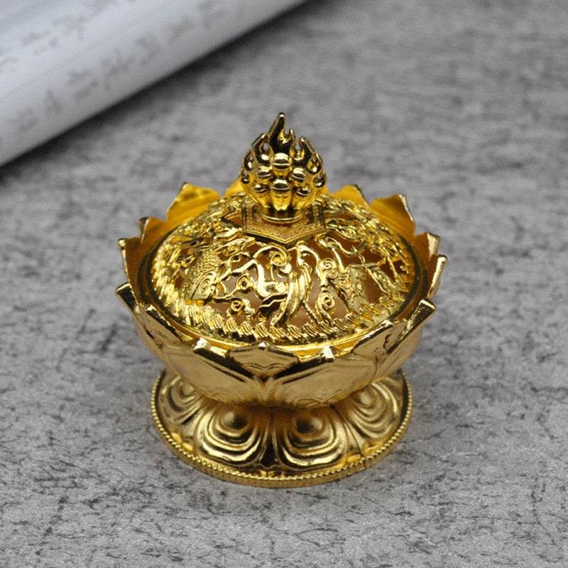 Lotus Flower Incense Burner Buddhism Buddha Holder Brass Mini Sandalwood Censer Incense Metal Craft Home Decoration Spiritual Vibes Check