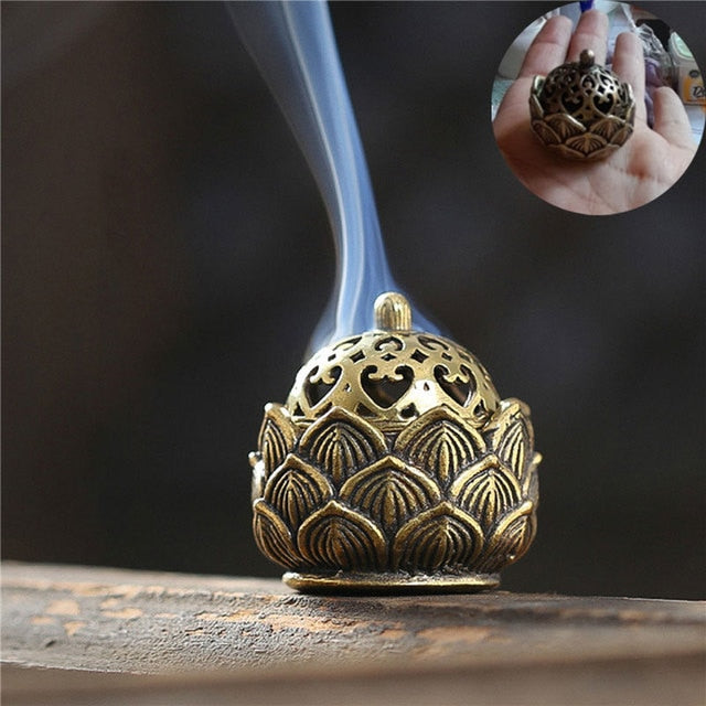 Lotus Flower Incense Burner Buddhism Buddha Holder Brass Mini Sandalwood Censer Incense Metal Craft Home Decoration Spiritual Vibes Check