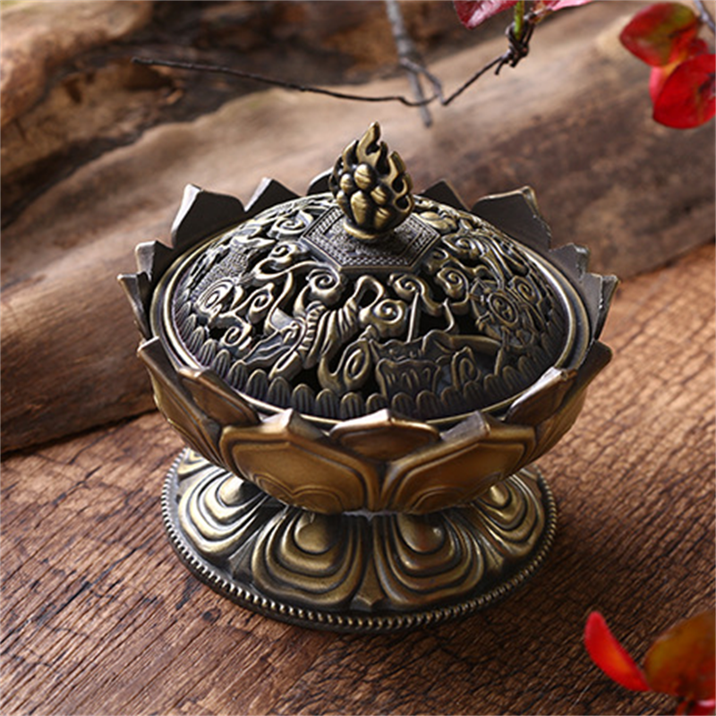 Lotus Flower Incense Burner Buddhism Buddha Holder Brass Mini Sandalwood Censer Incense Metal Craft Home Decoration Spiritual Vibes Check