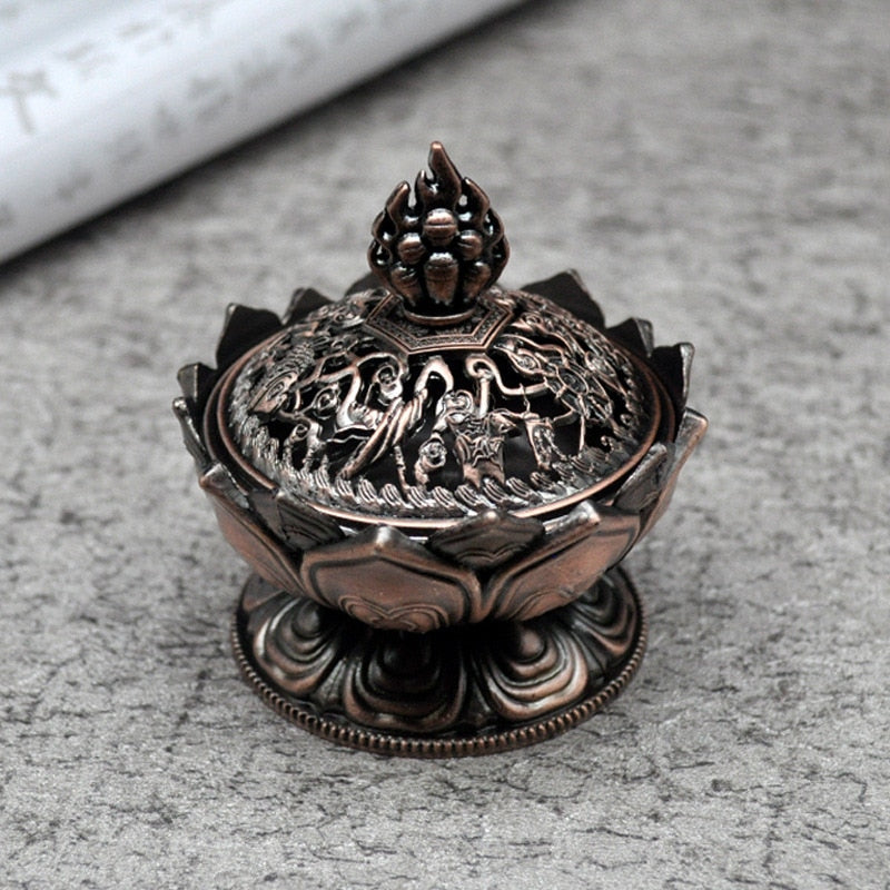 Lotus Flower Incense Burner Buddhism Buddha Holder Brass Mini Sandalwood Censer Incense Metal Craft Home Decoration Spiritual Vibes Check