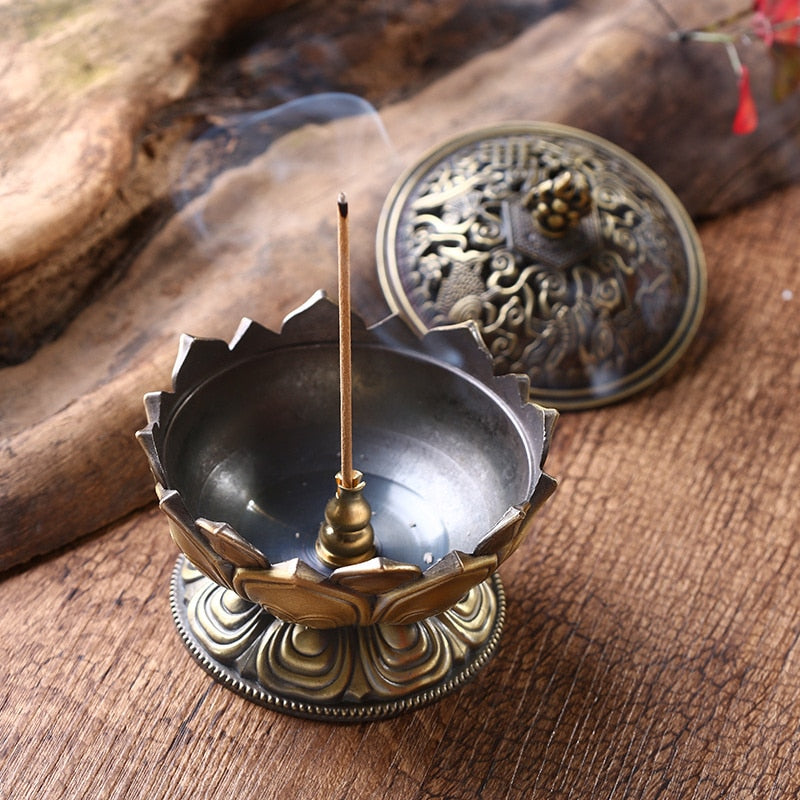 Lotus Flower Incense Burner Buddhism Buddha Holder Brass Mini Sandalwood Censer Incense Metal Craft Home Decoration Spiritual Vibes Check