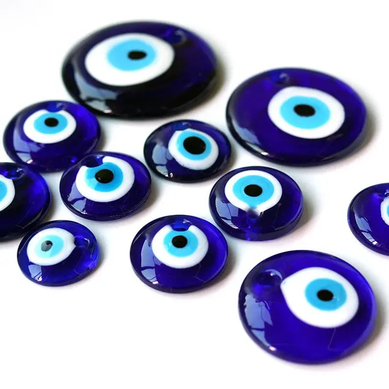 handmade round glass blue evil eye charms pendant botanica21division