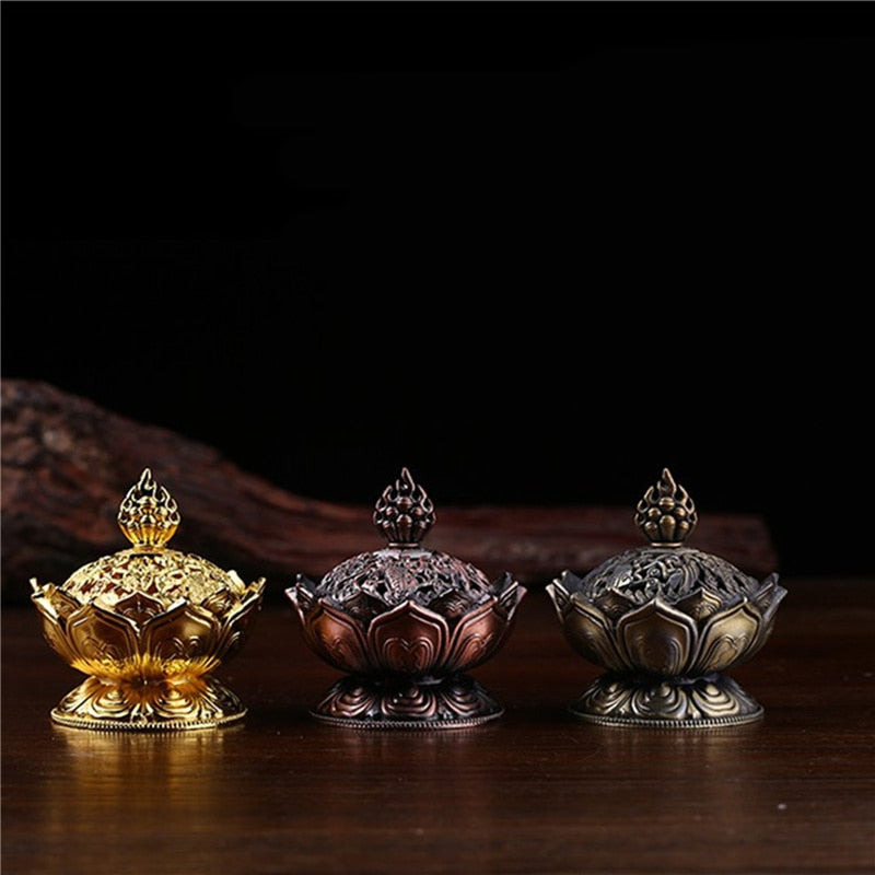 Lotus Flower Incense Burner Buddhism Buddha Holder Brass Mini Sandalwood Censer Incense Metal Craft Home Decoration Spiritual Vibes Check 